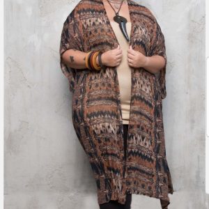 Product Image and Link for Plus Size Brown/Black/Tan Maxi Kimono Duster with Side Slits