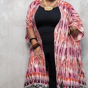 Product Image and Link for Plus Size Maroon Tye Dye Maxi Kimono Duster with Side Slits