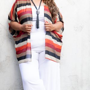 California Shop Small Plus Size Bold Red/Black/Tan Bold Stripe Kimono Jacket