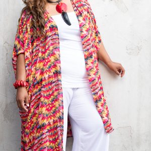 Product Image and Link for Plus Size Red/Yellow/Green/Blue Burst Maxi Kimono Duster