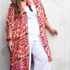 Product Image and Link for Plus Size Red/Yellow/Green/Blue Burst Maxi Kimono Duster