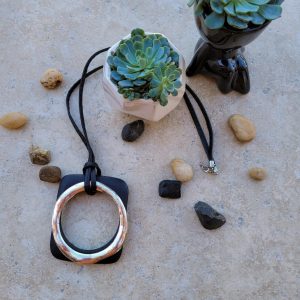 Product Image: Abstract Square & Circle Long Pendant Necklace