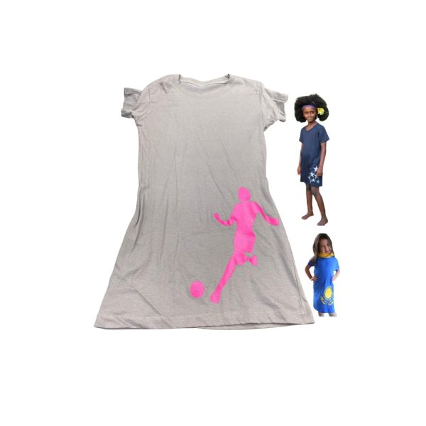 California Shop Small Girls’ Tunic Cotton Dress Soccer Grey Pink Soccer Player