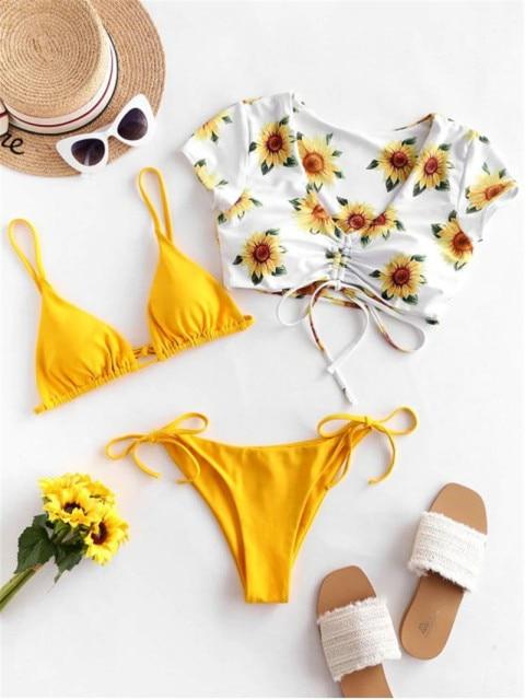 California Shop Small Sunshine & Flowers Three Piece Swimsuit