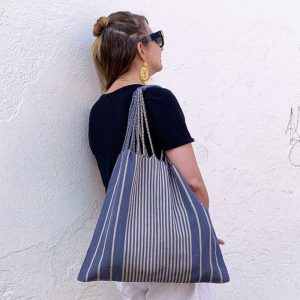 California Shop Small Striped Hammock Bag With Braided Handles