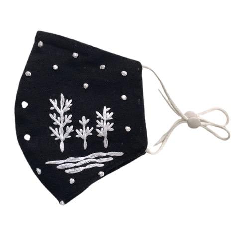 Product Image and Link for Hand Embroidered Snowy Trees Face Mask (Adult Small Size)