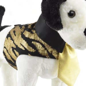 Product Image and Link for Black and Gold Tiger Print Sequined Dog Harness Jacket and Tie