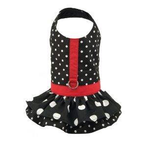 Product Image and Link for Black Polka Dot Ruffled Dog Vest Harness