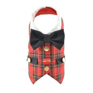 Product Image and Link for Red Tartan Plaid Boy Dog’s Vest With Built In Harness
