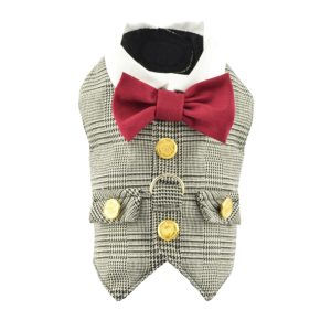 Product Image and Link for Black & White Glen Plaid Dog Vest With Built In Harness