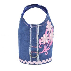 Product Image and Link for Frayed Denim Pink Applique Dog Vest Harness