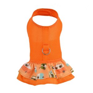 Product Image and Link for Orange Mid Century Camper Print Ruffled Dog Vest Harness