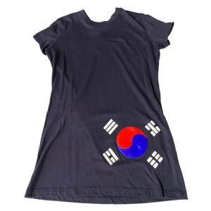 Product Image and Link for Girls Tunic Cotton T-Shirt Dress Navy Blue with Korea Flag Yin Yang