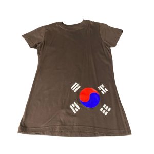 California Shop Small Girls Tunic Cotton T-Shirt Dress Brown with Korea Flag Yin Yang