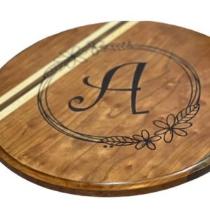 Product Image and Link for Custom Initialed Lazy Susan – Solid Cedar with a Maple and Walnut Stripe
