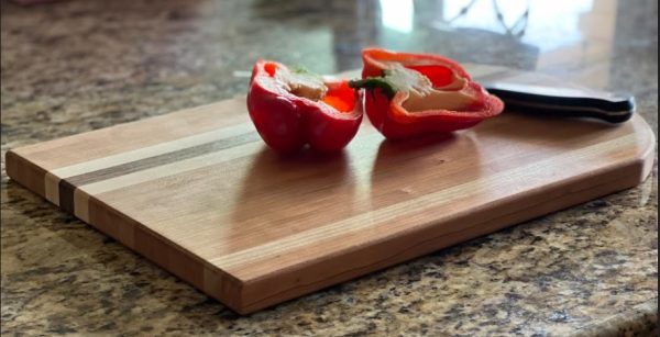 Product Image and Link for Cedar Chopping Board with Decorative Stripe – Custom Engraving Available