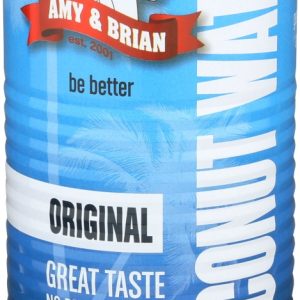 Product Image and Link for Amy & Brian Pure Coconut Water, Non-GMO, No Sugar Added, Refreshing and Hydrating Real Coconut Water, 17.5oz Cans (Pack of 12)