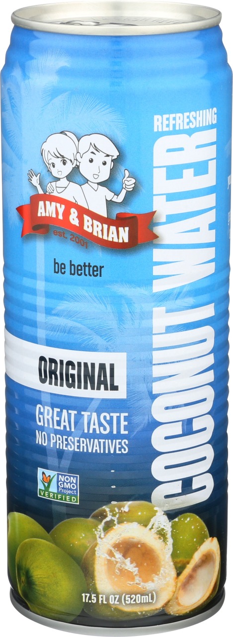 Product Image and Link for Amy & Brian Pure Coconut Water, Non-GMO, No Sugar Added, Refreshing and Hydrating Real Coconut Water, 17.5oz Cans (Pack of 12)