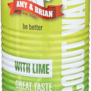 California Shop Small Amy & Brian Pure Coconut Water with Lime, Non-GMO, No Sugar Added, Refreshing and Hydrating Real Coconut Water, 17.5oz Cans (Pack of 12)