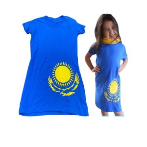 California Shop Small Girls Tunic Cotton T-Shirt Dress Kazakhstan Flag