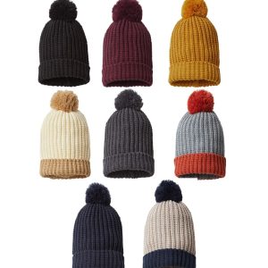 California Shop Small Chunky Cable with Cuff & Pom Beanies Assorted Colors
