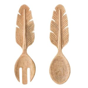 California Shop Small Hand-Carved Mango Wood Salad Servers W/ Feather Handle, Set Of 2 to a collection