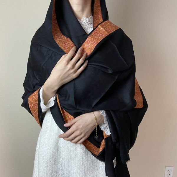 Product Image and Link for Inky Black with Orange Border Shawl