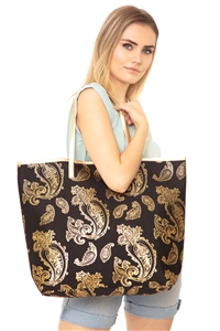 California Shop Small Gold Foil Paisley Tote Large