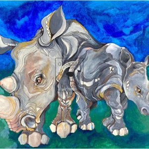 Product Image: Art Print and Original Acrylic – Mother and Daughter Series RHINO & CALF