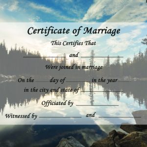 California Shop Small Decorative Certificate of Marriage, Nature