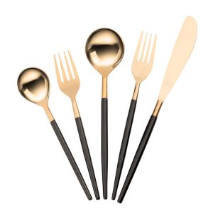 Product Image and Link for Stainless Steel Rose Gold/Black 20 Pc Flatware – Set Of 4