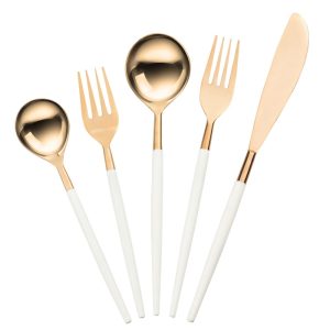 Product Image and Link for Stainless Steel Rose Gold/White 20 Pc Flatware Set