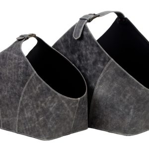 Product Image and Link for Vintage Grey Leather Basket Set