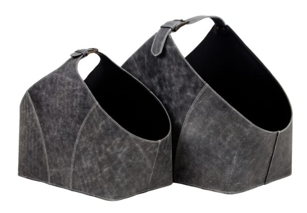 Product Image and Link for Vintage Grey Leather Basket Set