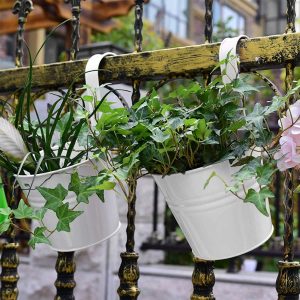 Product Image: 4 Inch White Metal Bucket Hanging Flower Pots