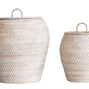 Product Image and Link for Whitewashed Rattan Basket Set With Lids