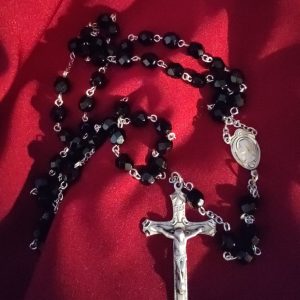 California Shop Small Black Fire Polished Rosary with Sterling Silver