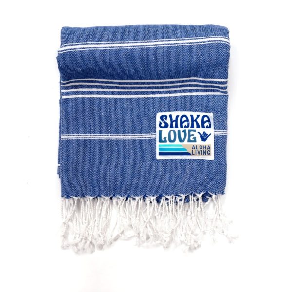 Product Image: Shaka Turkish Towel – Ocean Blue – 100% Recycled Cotton-Large size 72″x36″ –  Turkish Pestemal