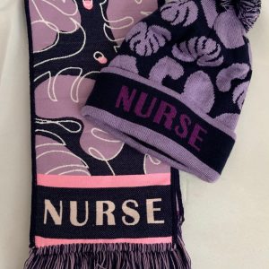 Product Image and Link for Mahalia Pink & Purple Nurse Scarf & Beanie Set