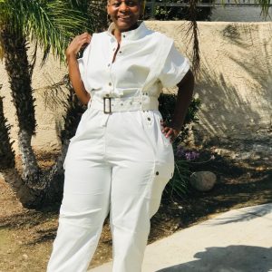 Product Image and Link for Marley White Denim Cargo Jumpsuit