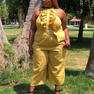 Product Image and Link for Honey Mustard  Halter Jumpsuit