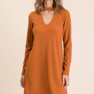 California Shop Small Long Sleeves Rust Classic Dress