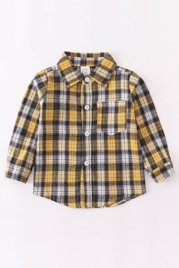 California Shop Small Boys Long Sleeve Mustard Button Down Plaid Shirt