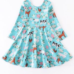 Product Image and Link for Girls Mint Farm Animals Dress