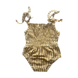 Product Image and Link for Organic Gold Gingham Infant Romper