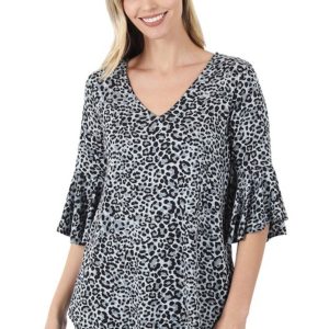California Shop Small Women’s Leopard Print Top With Ruffle Sleeves