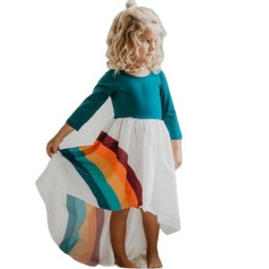 Product Image and Link for Girls Teal Rainbow Maxi Dress