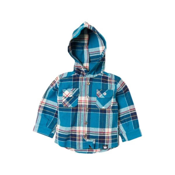 California Shop Small Boys Blue Plaid Hooded Flannel Shirt