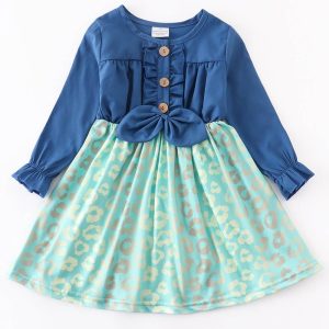 Product Image and Link for Girl’s Green Leopard Denim Button Down Dress