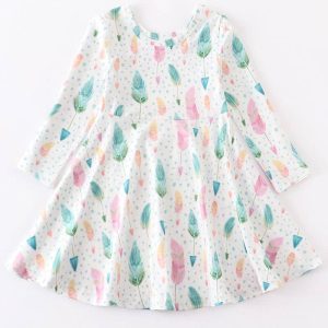 Product Image and Link for Girl’s Feather Print Twirl Dress